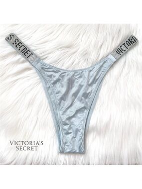 Victoria's Secret Light Blue Logo Strap Thong
